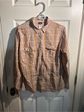 Patagonia Women's Plaid Button-Down Shirt in Pink, Yellow and Cream